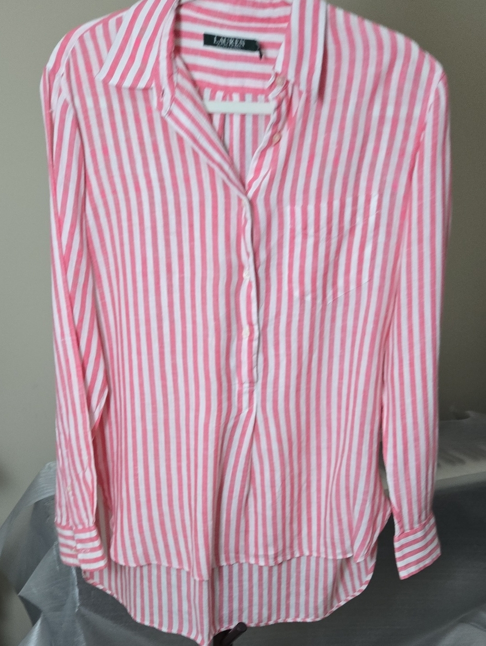 Ralph Lauren Pink and White Striped Button Linen Shirt